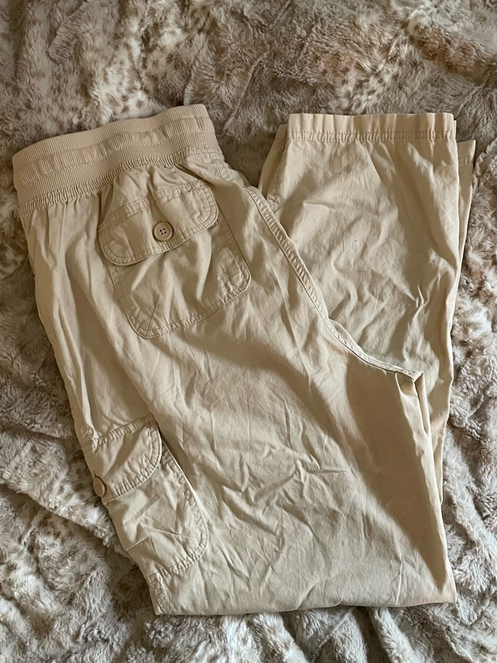 H&M women’s Cargo Pants in Beige with Button-Flap Pockets